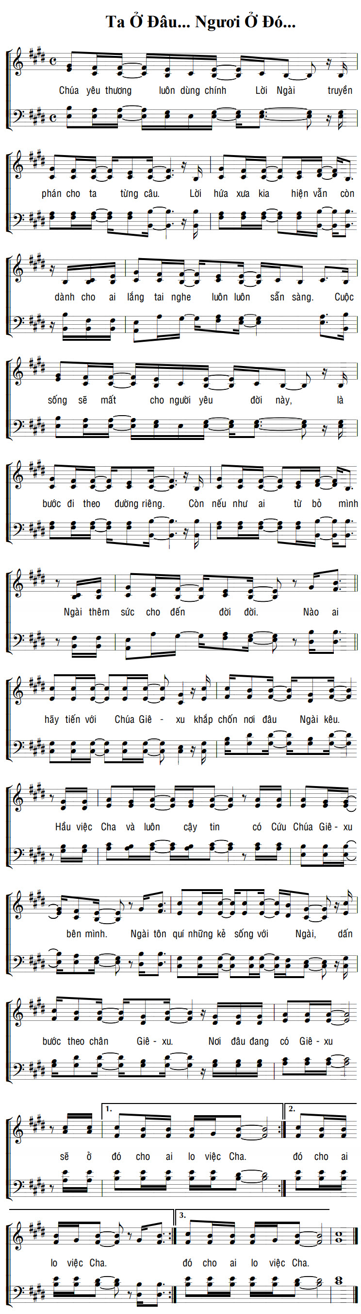 Sheet music: TA Ở ĐÂU… NGƯƠI Ở ĐÓ…