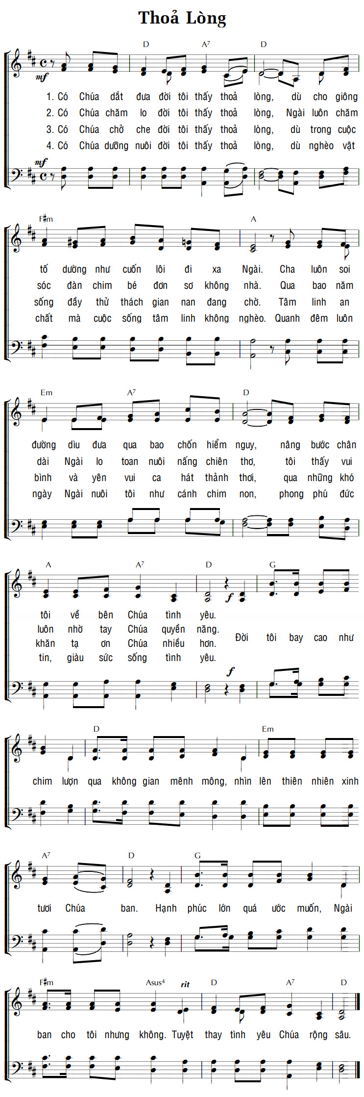 Sheet music: THOẢ LÒNG