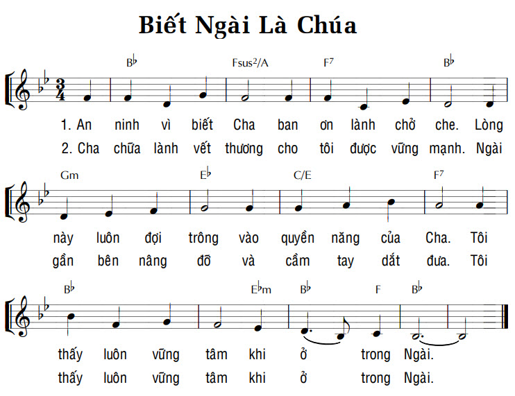 Sheet music: BIẾT NGÀI LÀ CHÚA