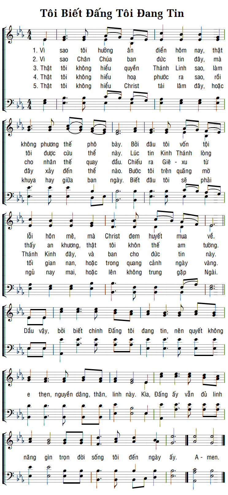 Sheet music: TÔI BIẾT ĐẤNG TÔI ĐANG TIN