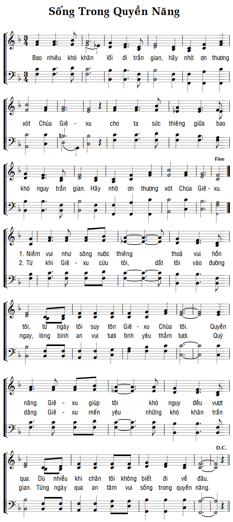 Sheet music: SỐNG TRONG QUYỀN NĂNG