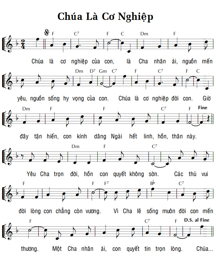 Sheet music: CHÚA LÀ CƠ NGHIỆP