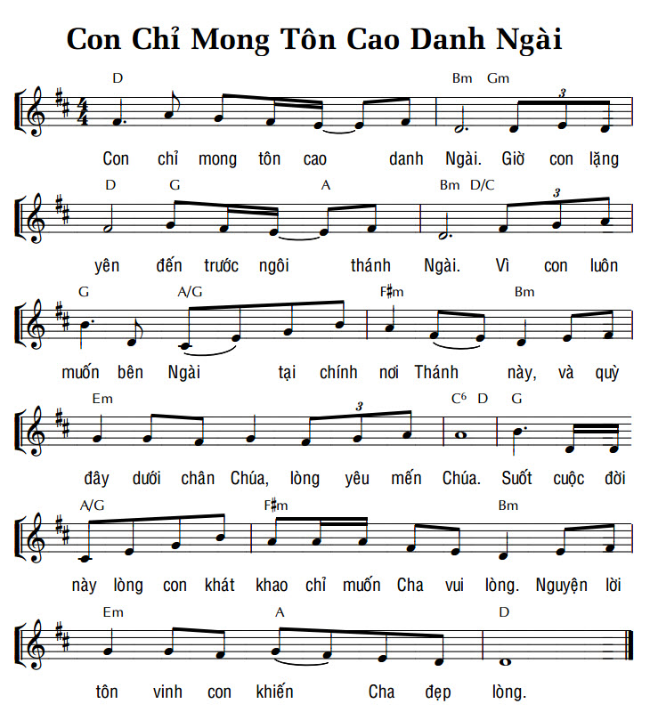 Sheet music: CON CHỈ MONG TÔN CAO DANH NGÀI