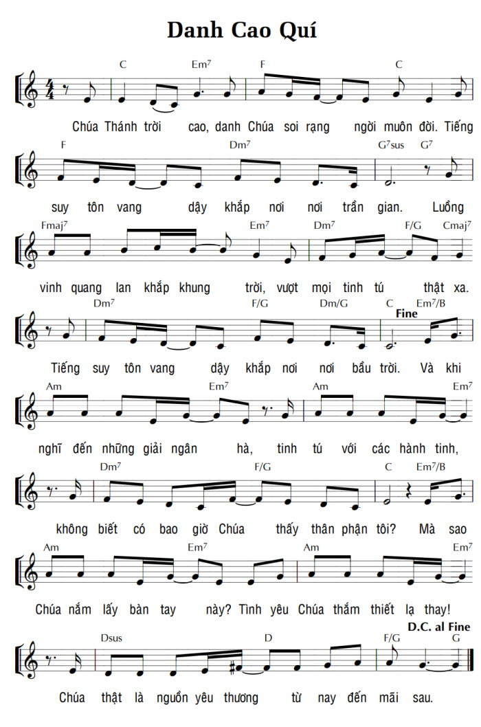 Sheet music: DANH CAO QUÍ