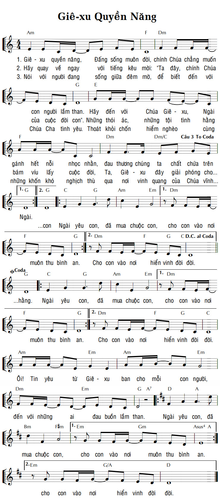 Sheet music: GIÊ-XU QUYỀN NĂNG