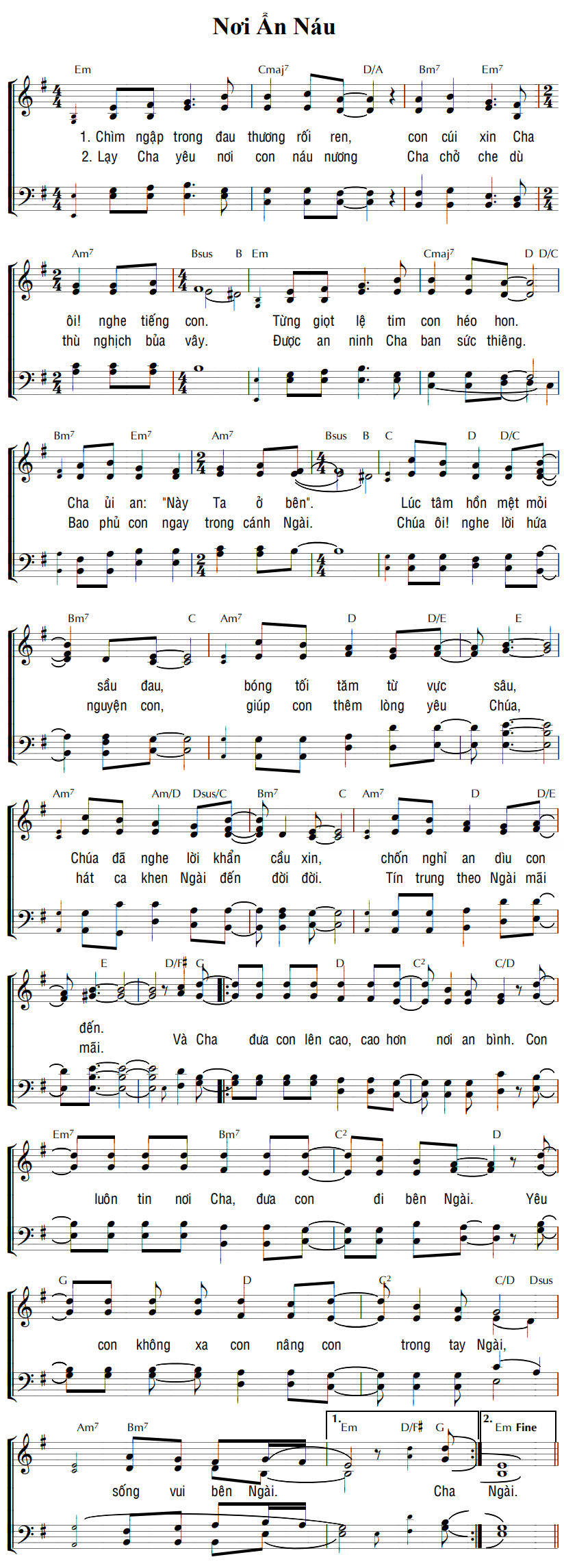 Sheet music: NƠI ẨN NÁU