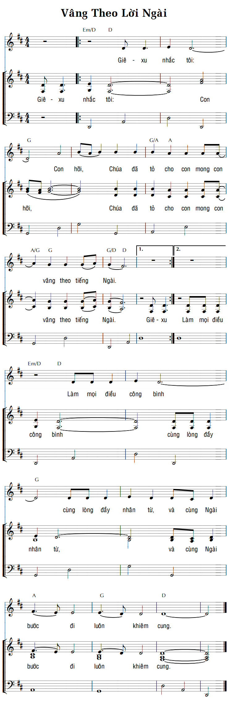 Sheet music: VÂNG THEO LỜI NGÀI