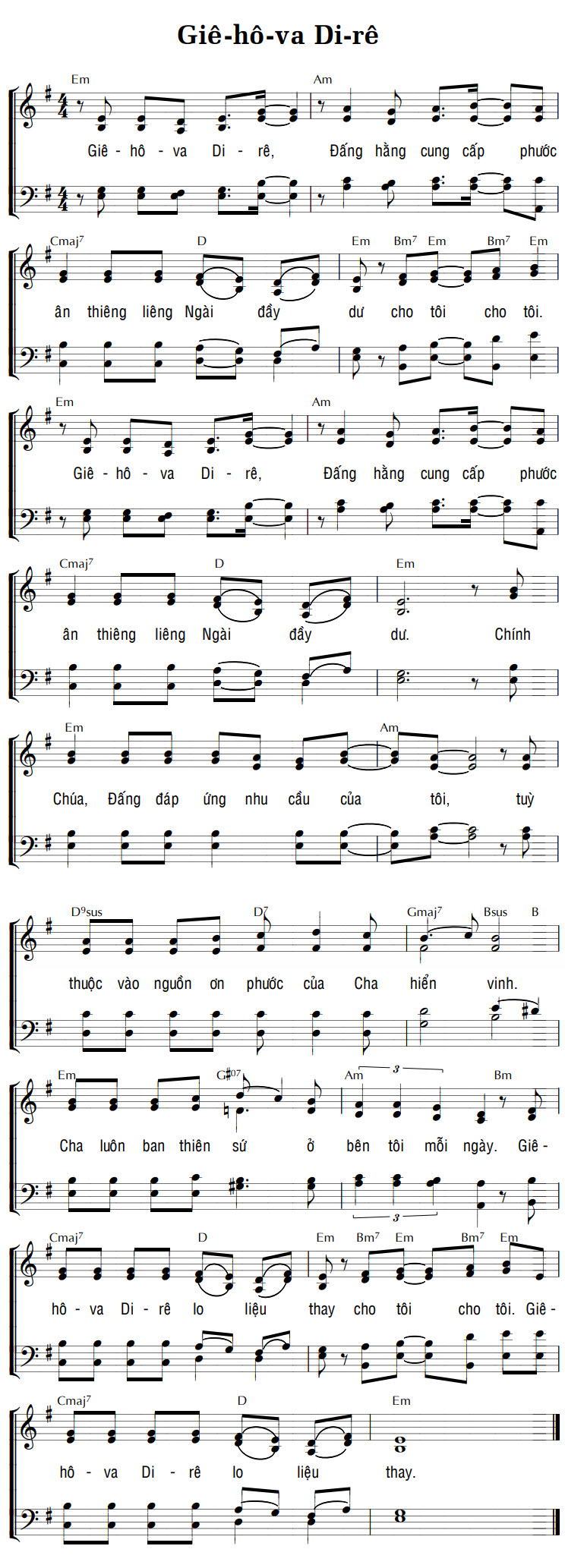 Sheet music: GIÊ-HÔ-VA DI-RÊ