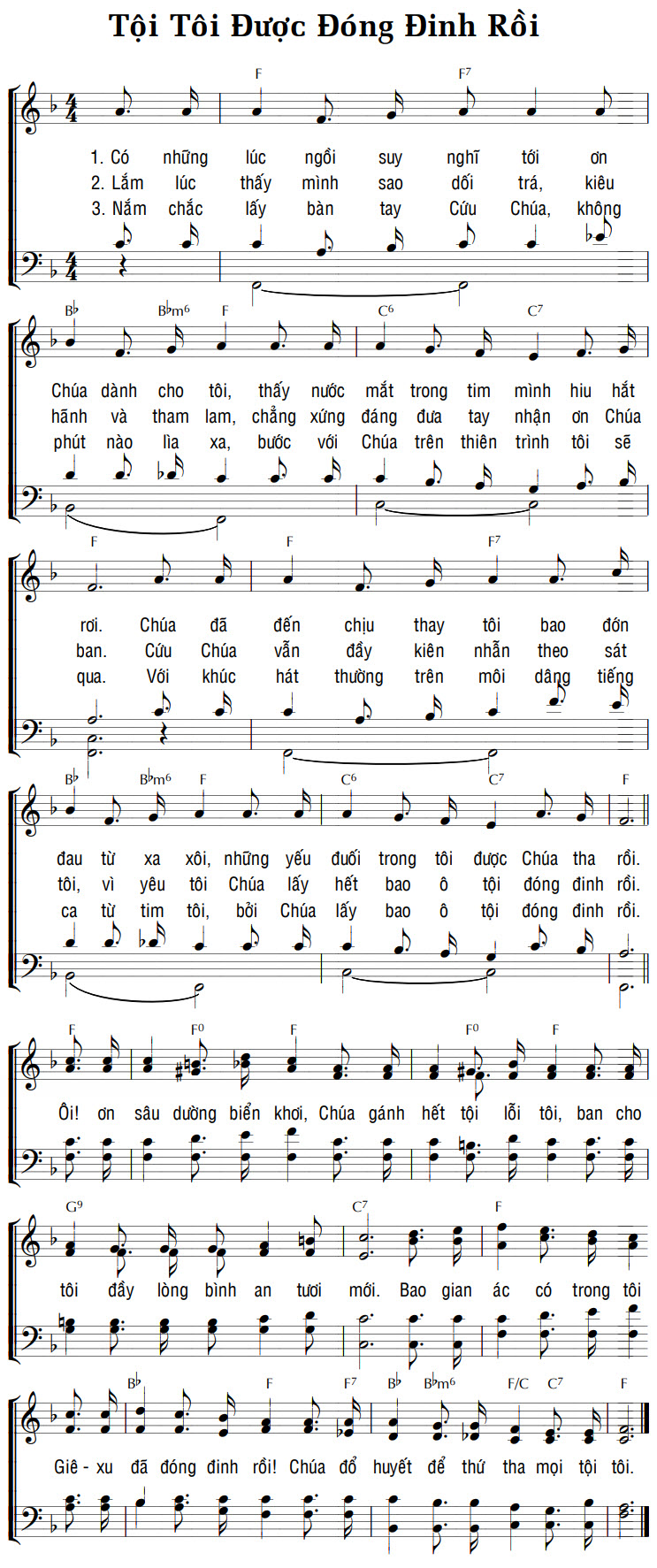 Sheet music: TỘI TÔI ĐƯỢC ĐÓNG ĐINH RỒI
