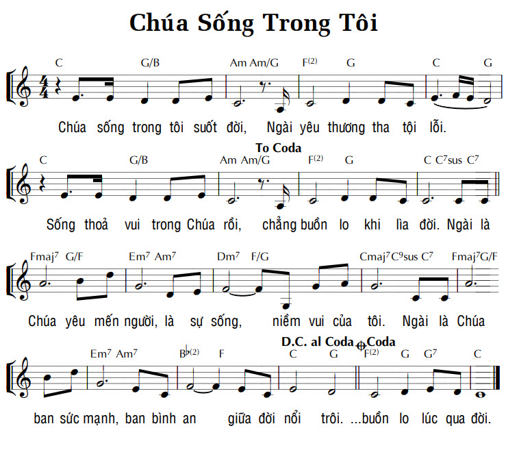 Sheet music: CHÚA SỐNG TRONG TÔI