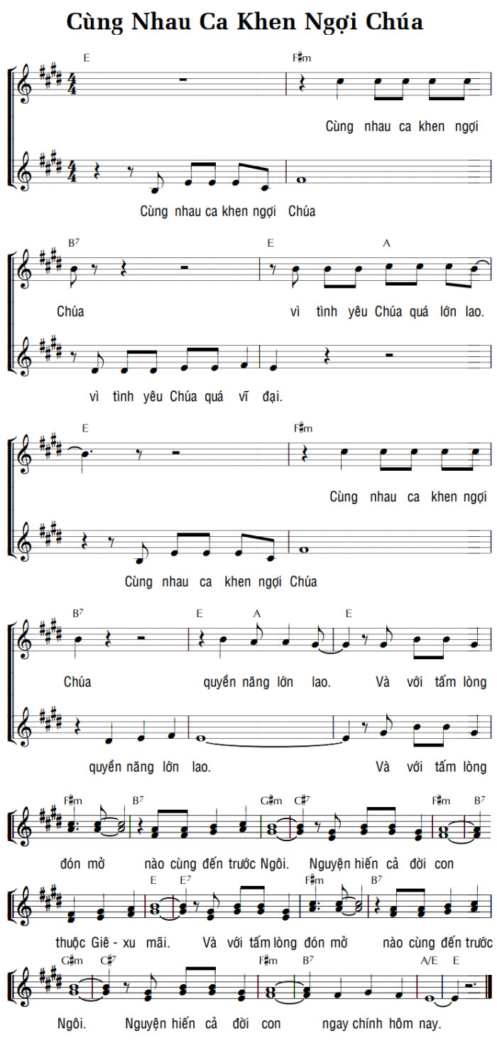 Sheet music: CÙNG NHAU CA KHEN NGỢI CHÚA