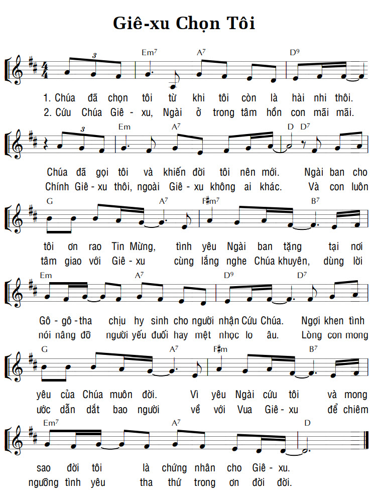 Sheet music: GIÊ-XU CHỌN TÔI