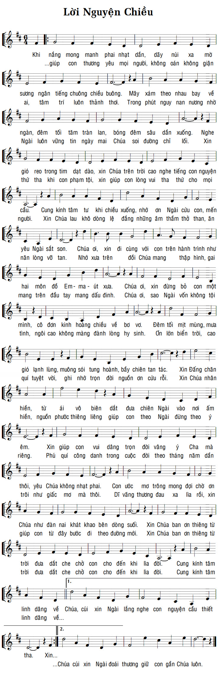 Sheet music: LỜI NGUYỆN CHIỀU