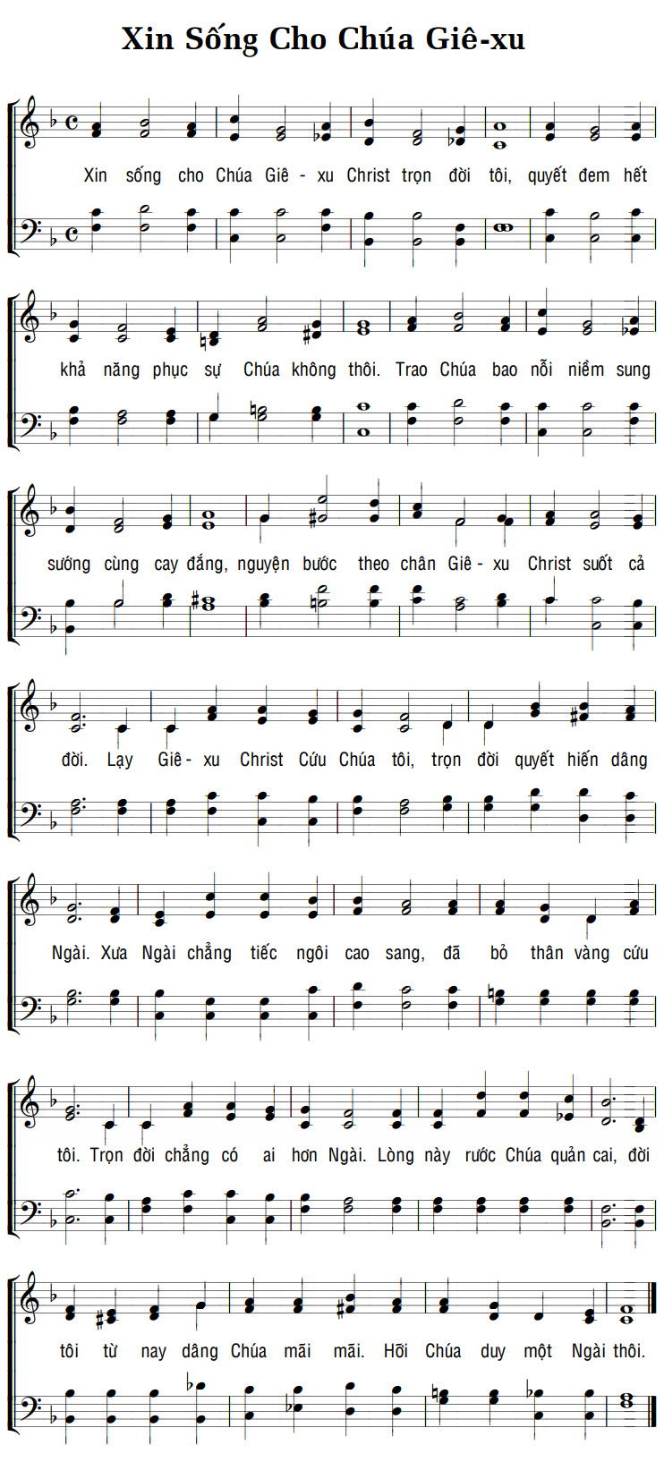 Sheet music: XIN SỐNG CHO CHÚA GIÊ-XU