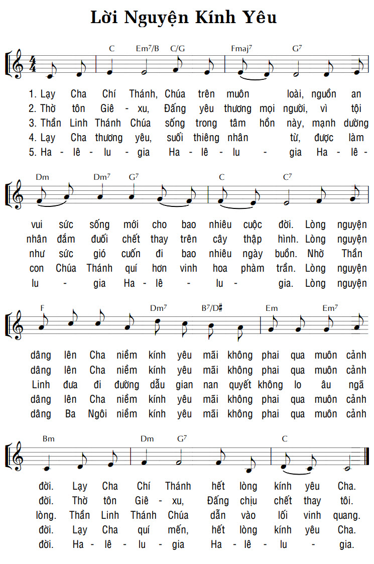 Sheet music: LỜI NGUYỆN KÍNH YÊU