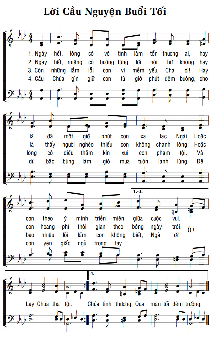 Sheet music: LỜI CẦU NGUYỆN BUỔI TỐI