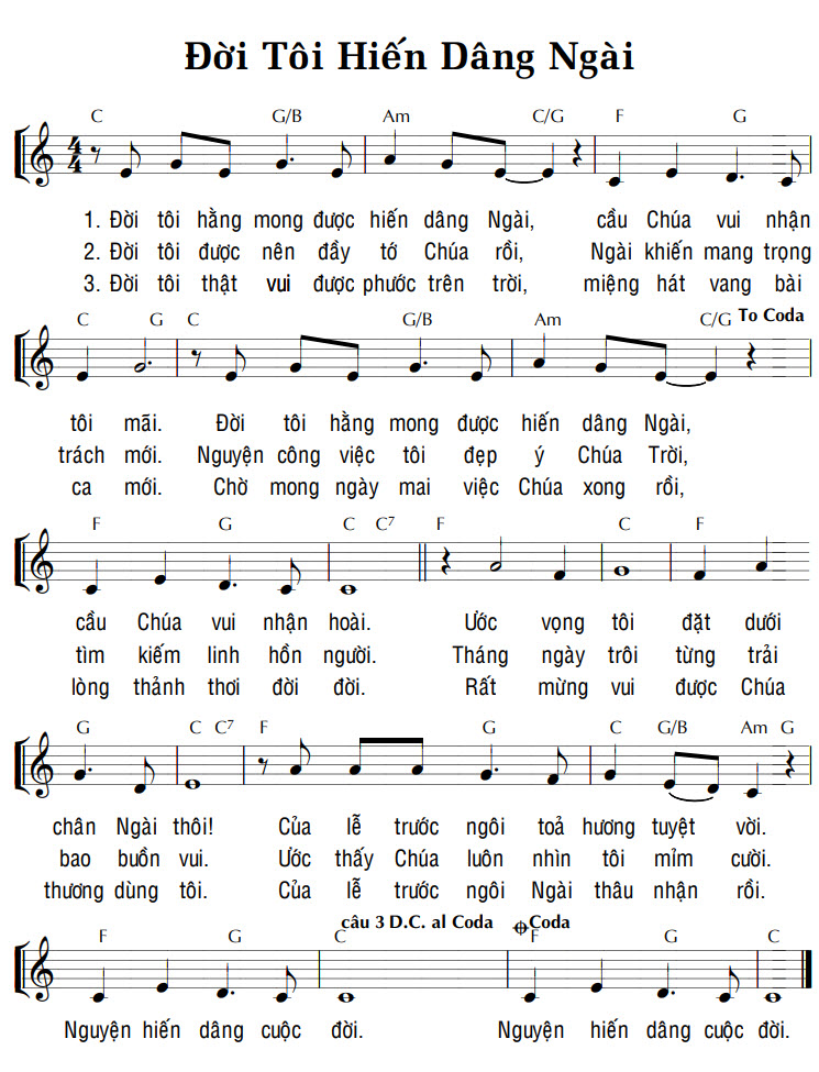 Sheet music: ĐỜI TÔI HIẾN DÂNG NGÀI