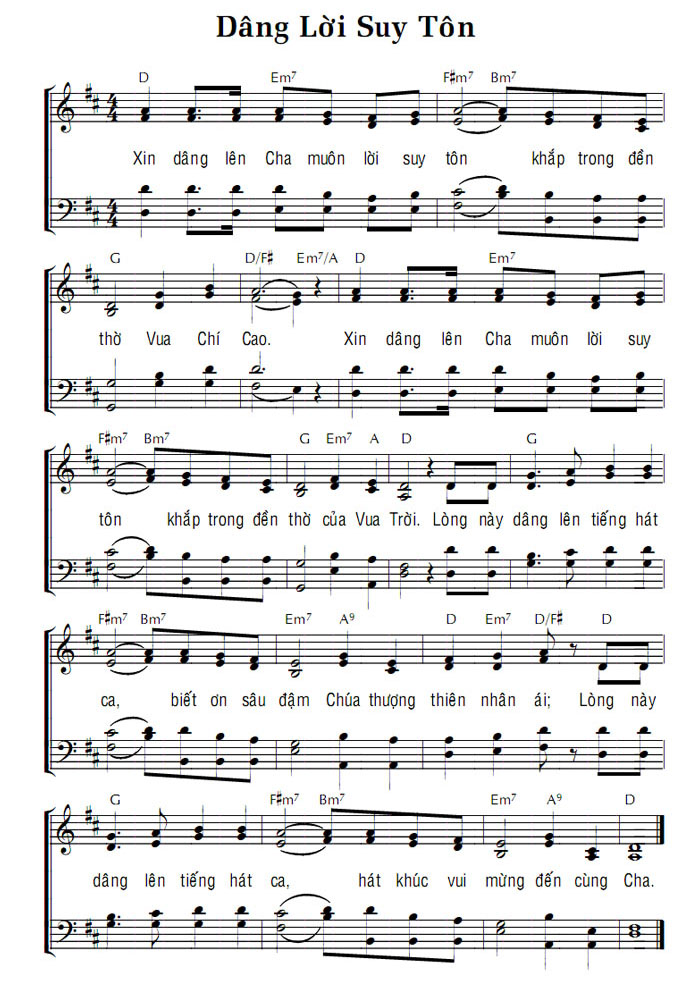 Sheet music: DÂNG LỜI SUY TÔN