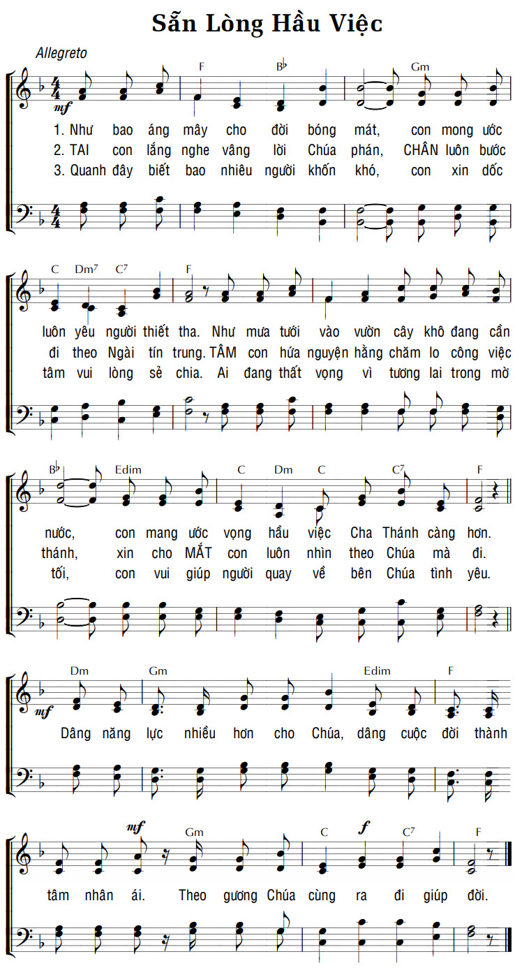 Sheet music: SẴN LÒNG HẦU VIỆC