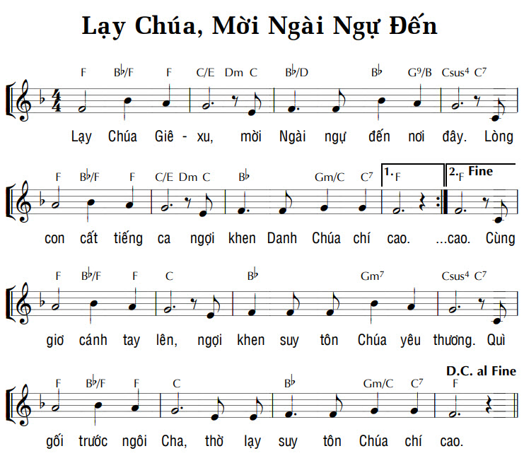 Sheet music: LẠY CHÚA, MỜI NGÀI NGỰ ĐẾN