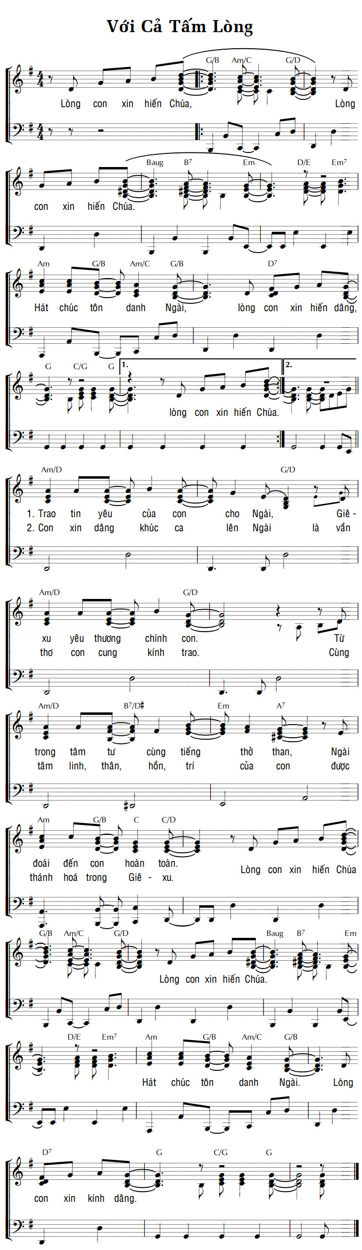 Sheet music: VỚI CẢ TẤM LÒNG