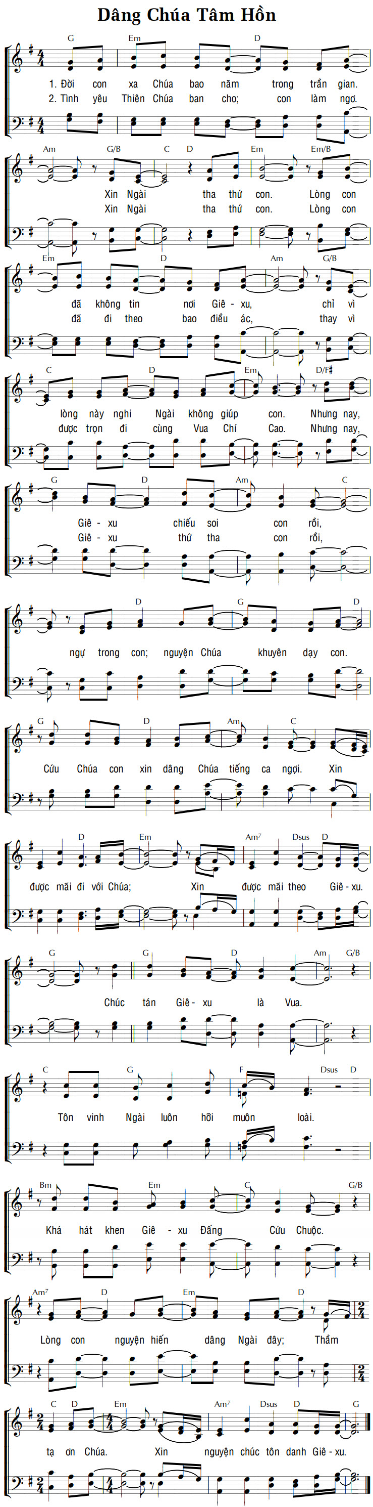 Sheet music: DÂNG CHÚA TÂM HỒN