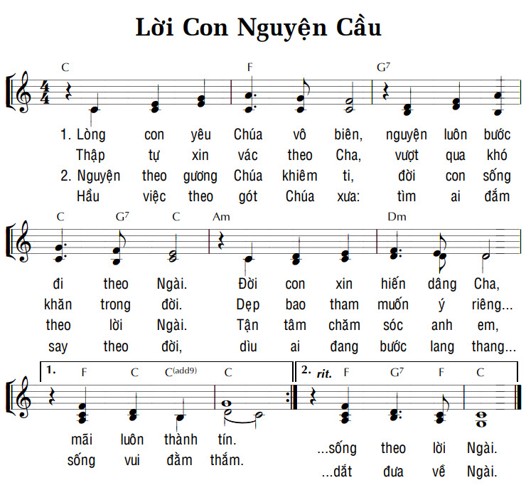 Sheet music: LỜI CON NGUYỆN CẦU