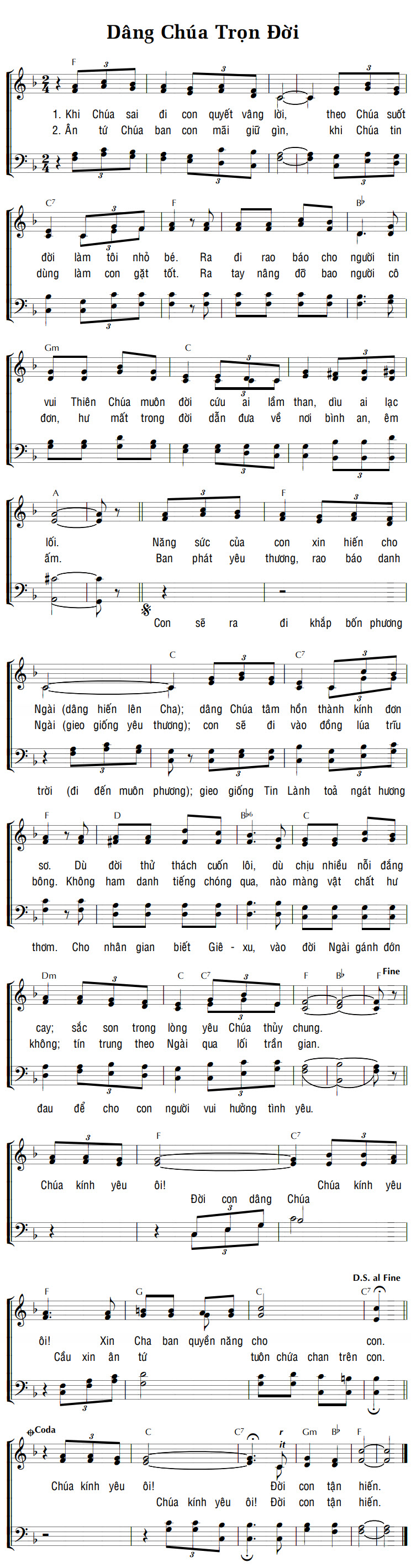 Sheet music: DÂNG CHÚA TRỌN ĐỜI