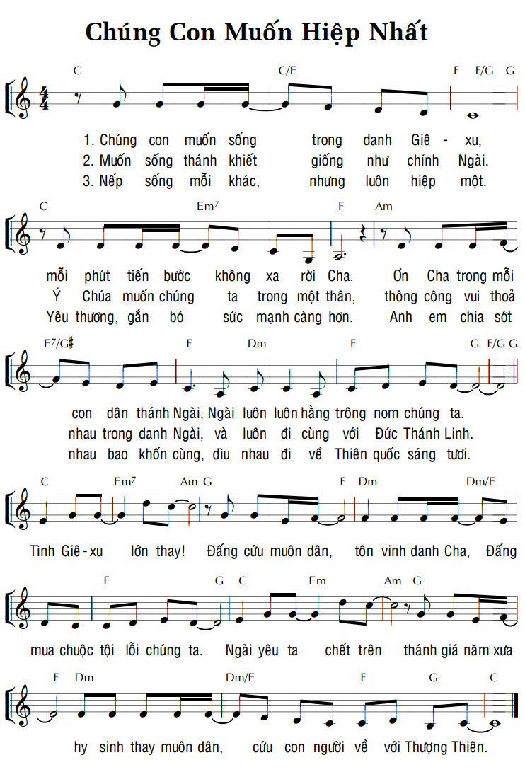 Sheet music: CHÚNG CON MUỐN HIỆP NHẤT