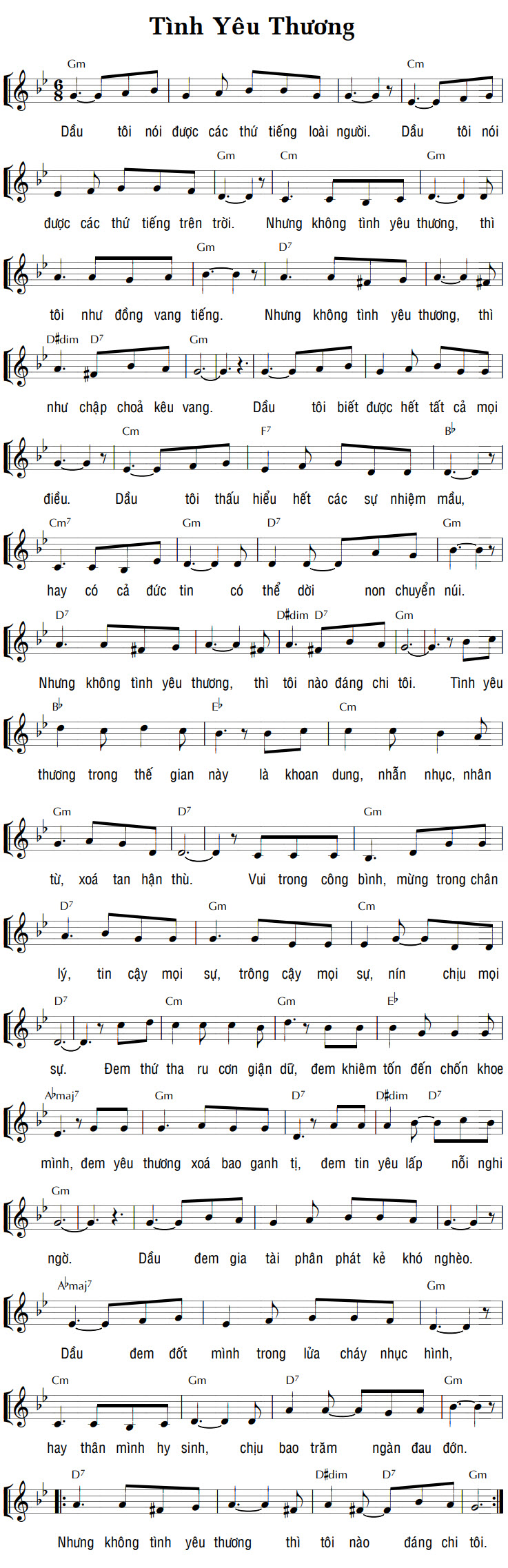 Sheet music: TÌNH YÊU THƯƠNG