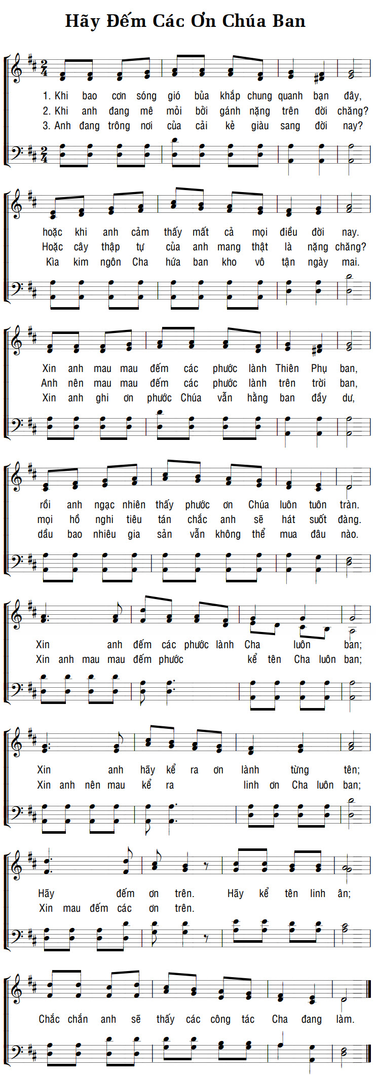 Sheet music: HÃY ĐẾM CÁC ƠN CHÚA BAN