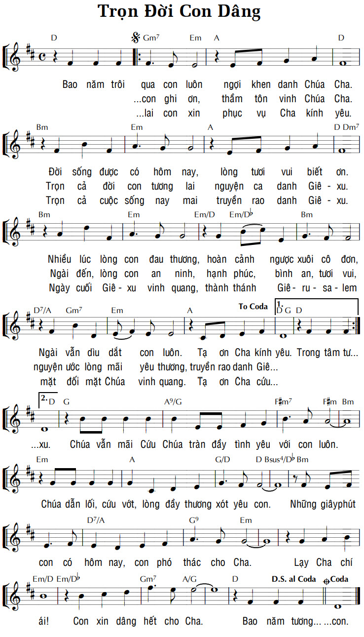 Sheet music: TRỌN ĐỜI CON DÂNG