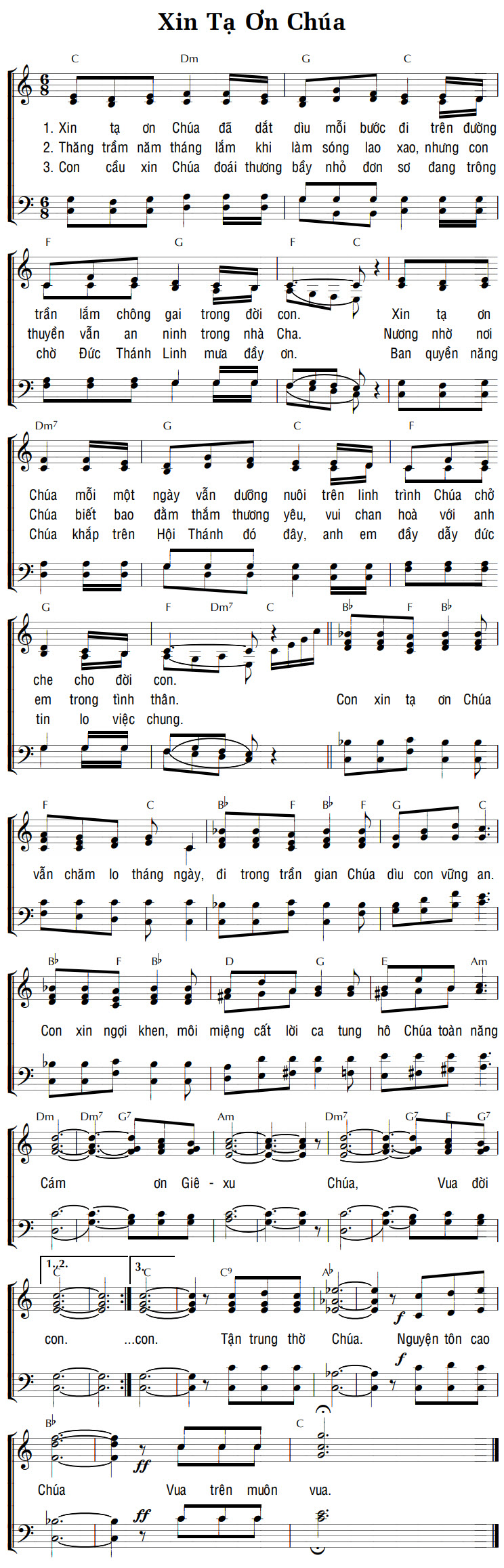 Sheet music: XIN TẠ ƠN CHÚA