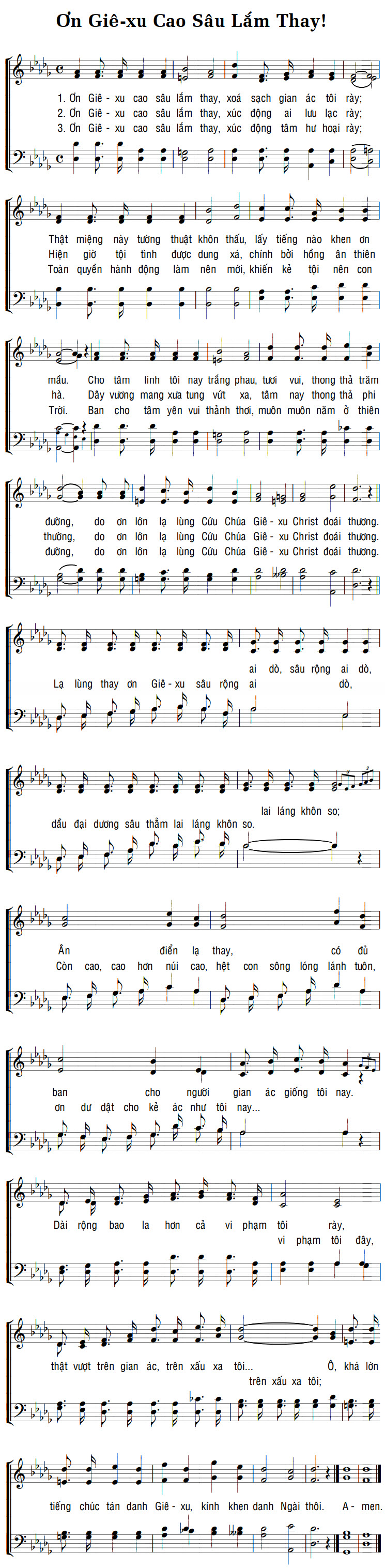 Sheet music: ƠN GIÊ-XU CAO SÂU LẮM THAY!