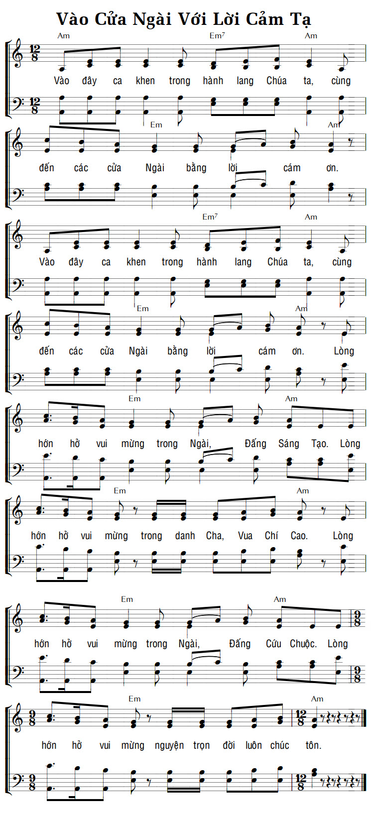 Sheet music: VÀO CỬA NGÀI VỚI LỜI CẢM TẠ
