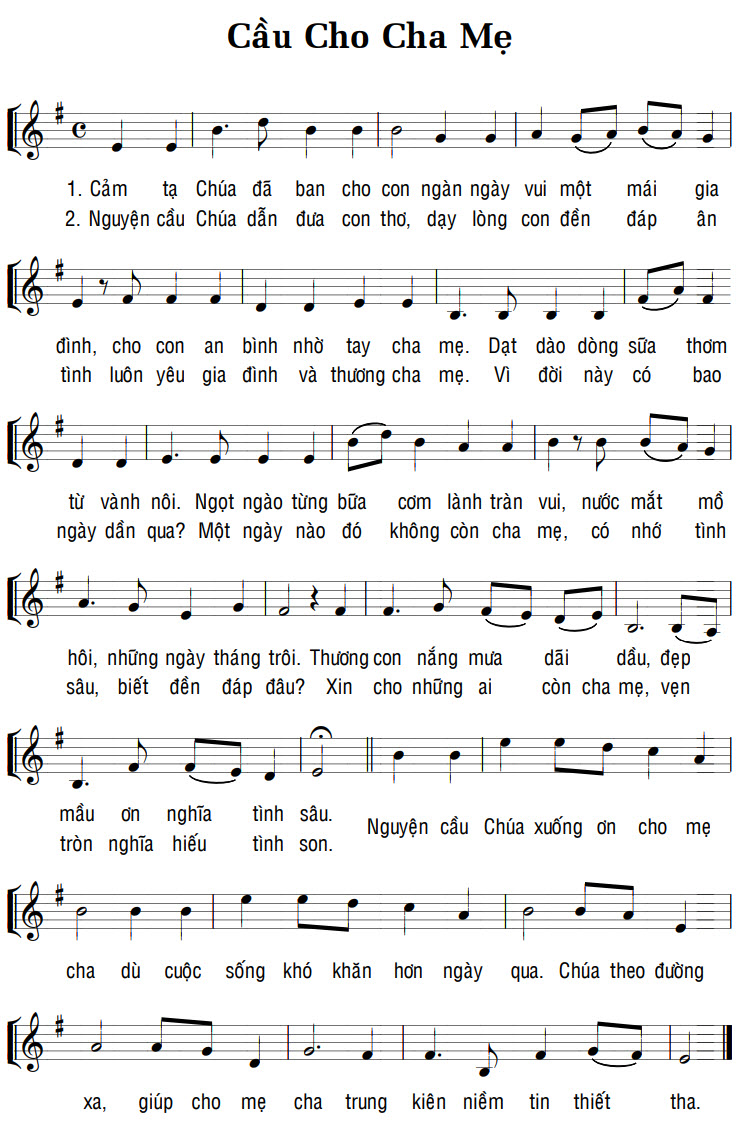 Sheet music: CẦU CHO CHA MẸ
