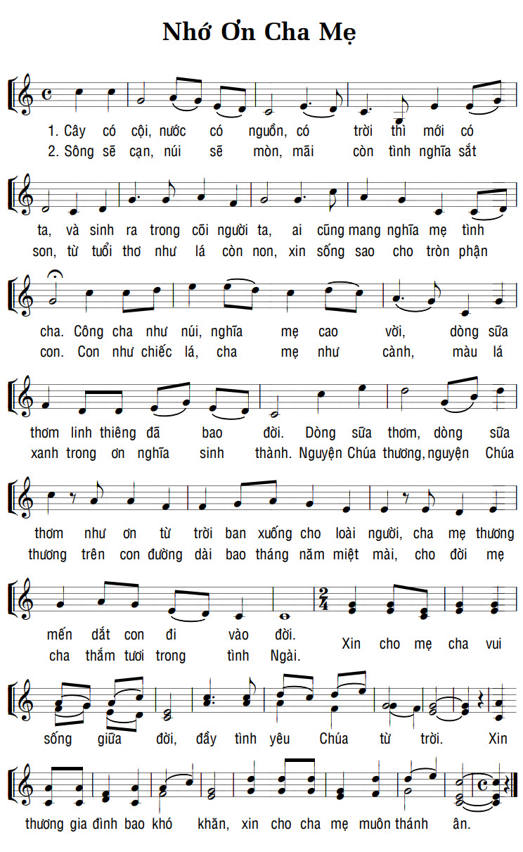 Sheet music: NHỚ ƠN CHA MẸ