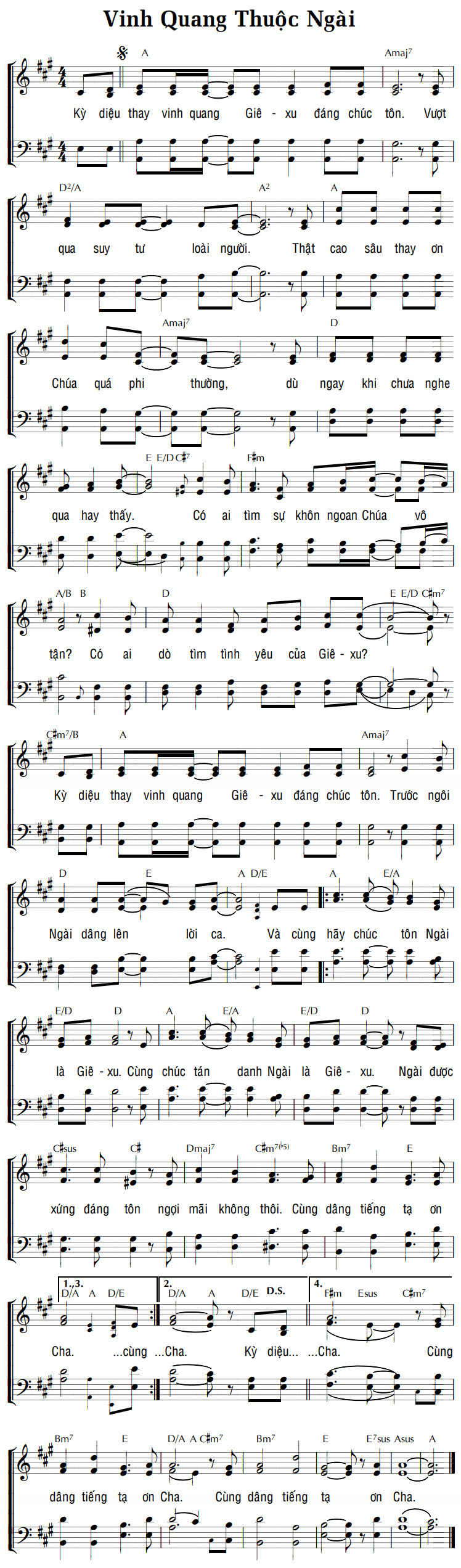 Sheet music: VINH QUANG THUỘC NGÀI