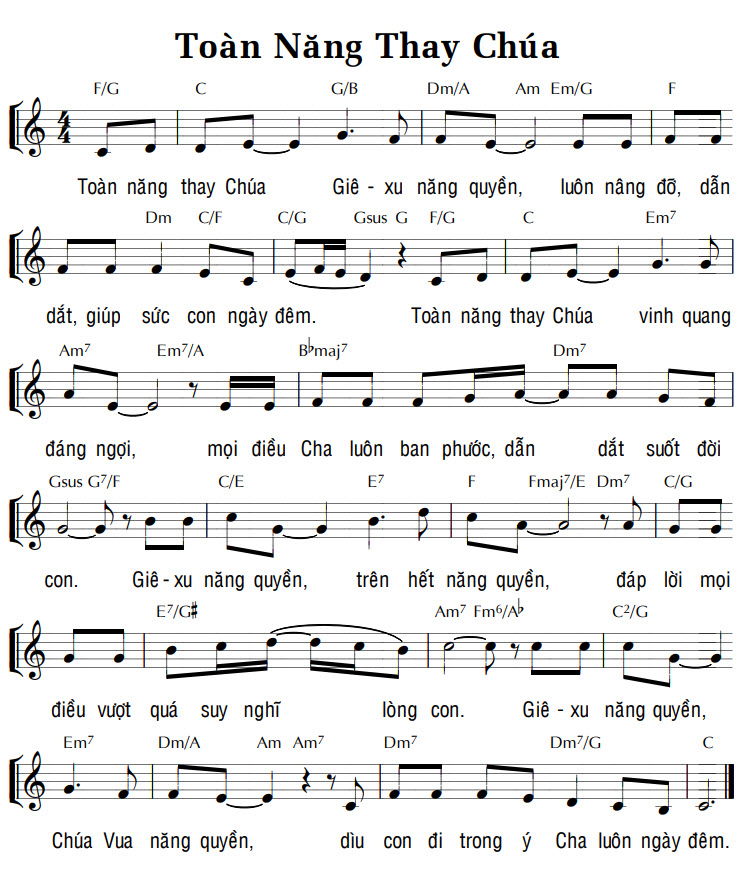 Sheet music: TOÀN NĂNG THAY CHÚA