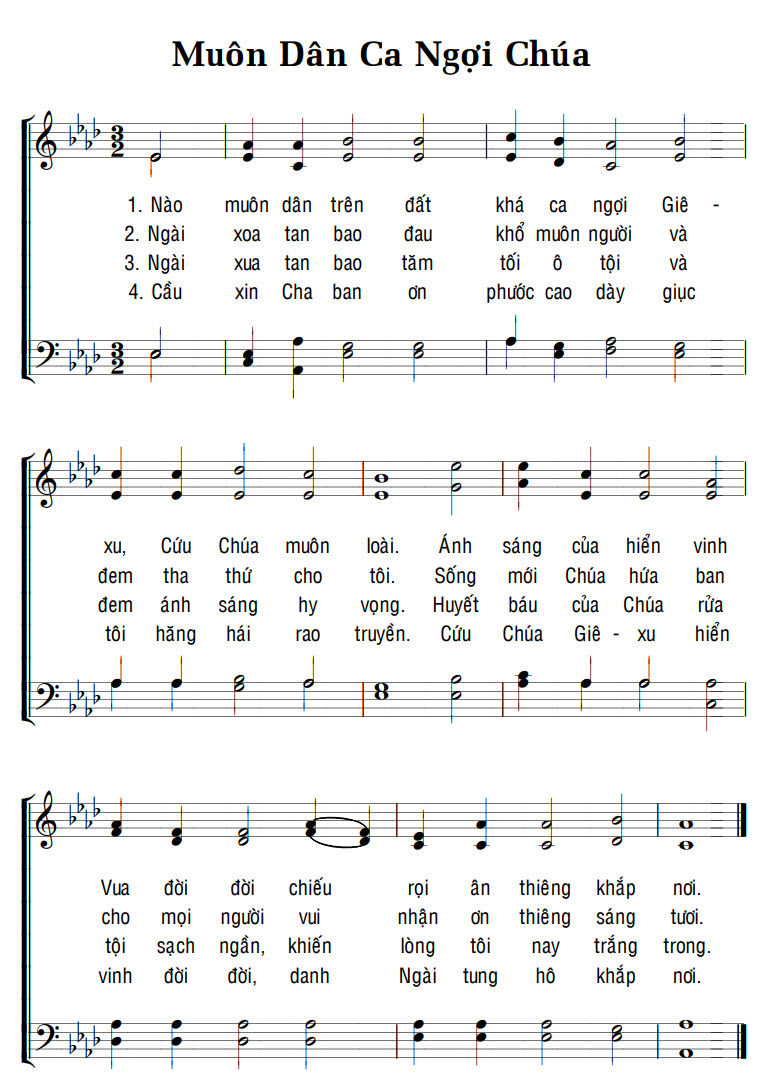 Sheet music: MUÔN DÂN CA NGỢI CHÚA