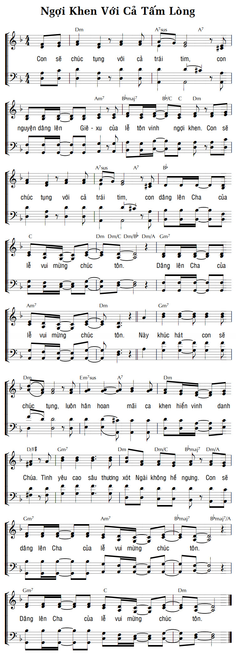 Sheet music: NGỢI KHEN VỚI CẢ TẤM LÒNG