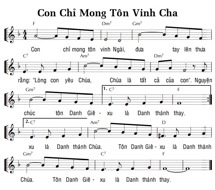 Sheet music: CON CHỈ MONG TÔN VINH CHA