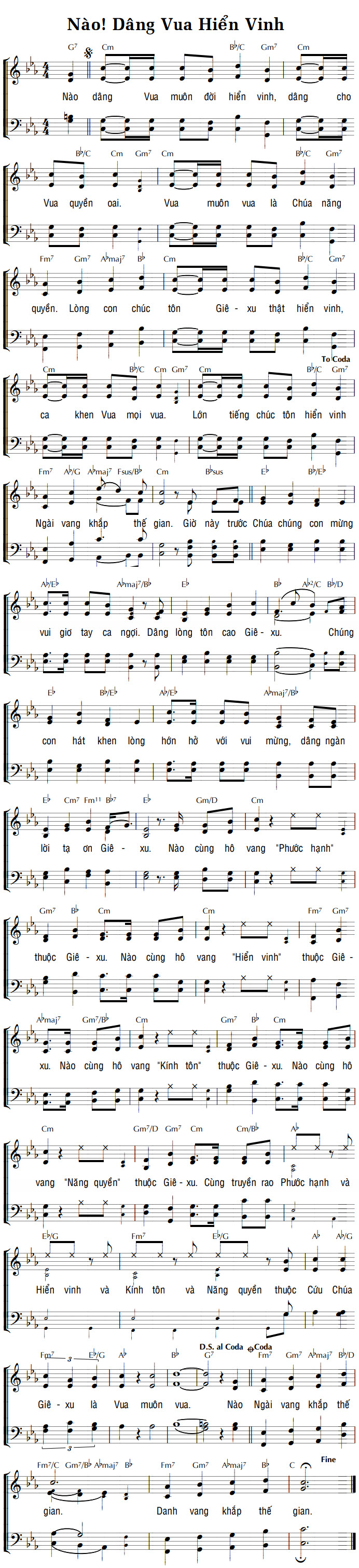 Sheet music: NÀO! DÂNG VUA HIỂN VINH
