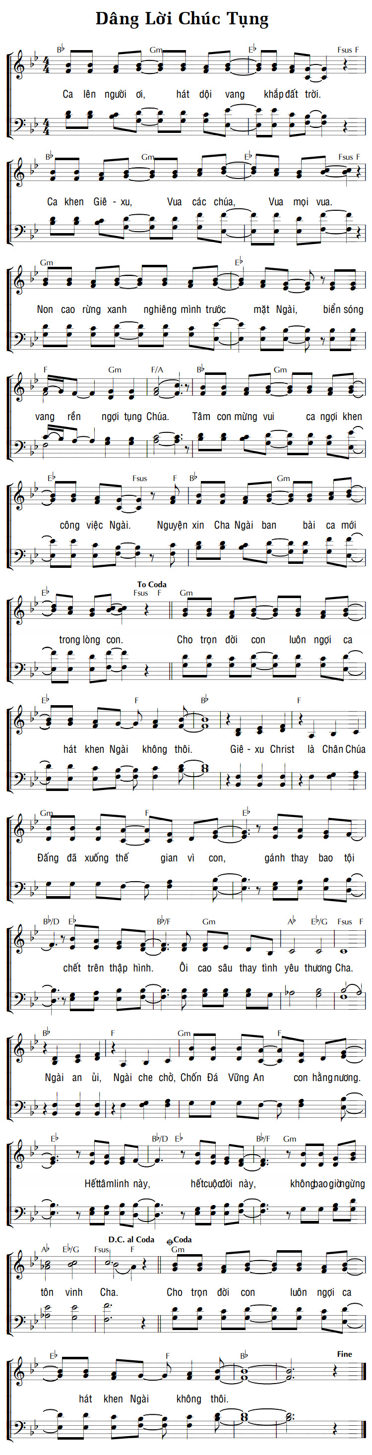 Sheet music: DÂNG LỜI CHÚC TỤNG