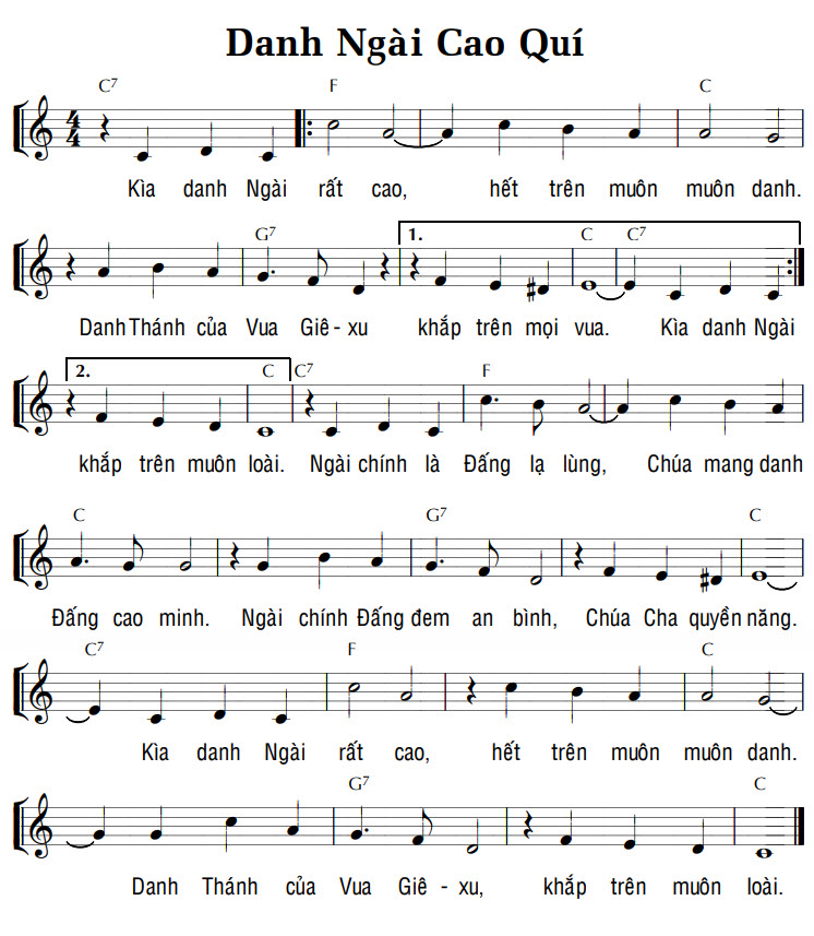 Sheet music: DANH NGÀI CAO QUÍ