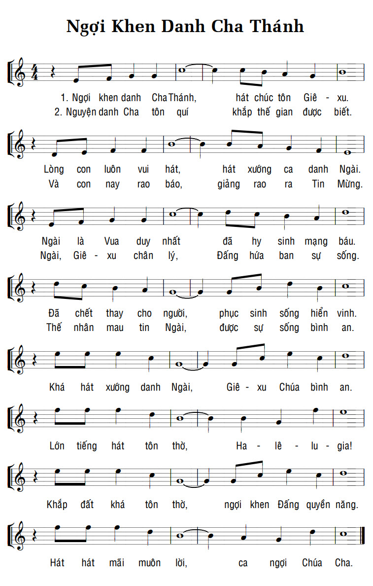 Sheet music: NGỢI KHEN DANH CHA THÁNH