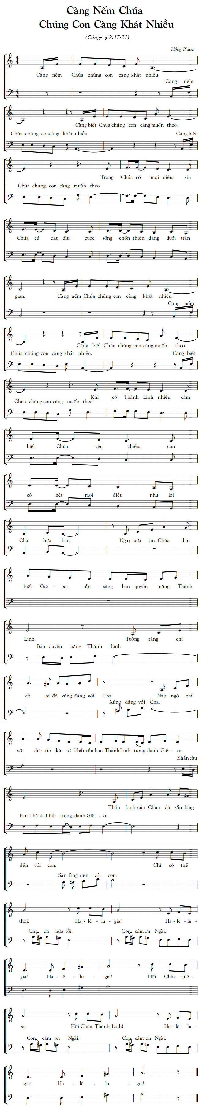 Sheet music: Càng Nếm Chúa Càng Khát