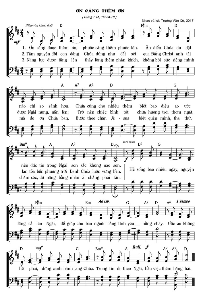 Sheet music: Ơn Càng Thêm Ơn