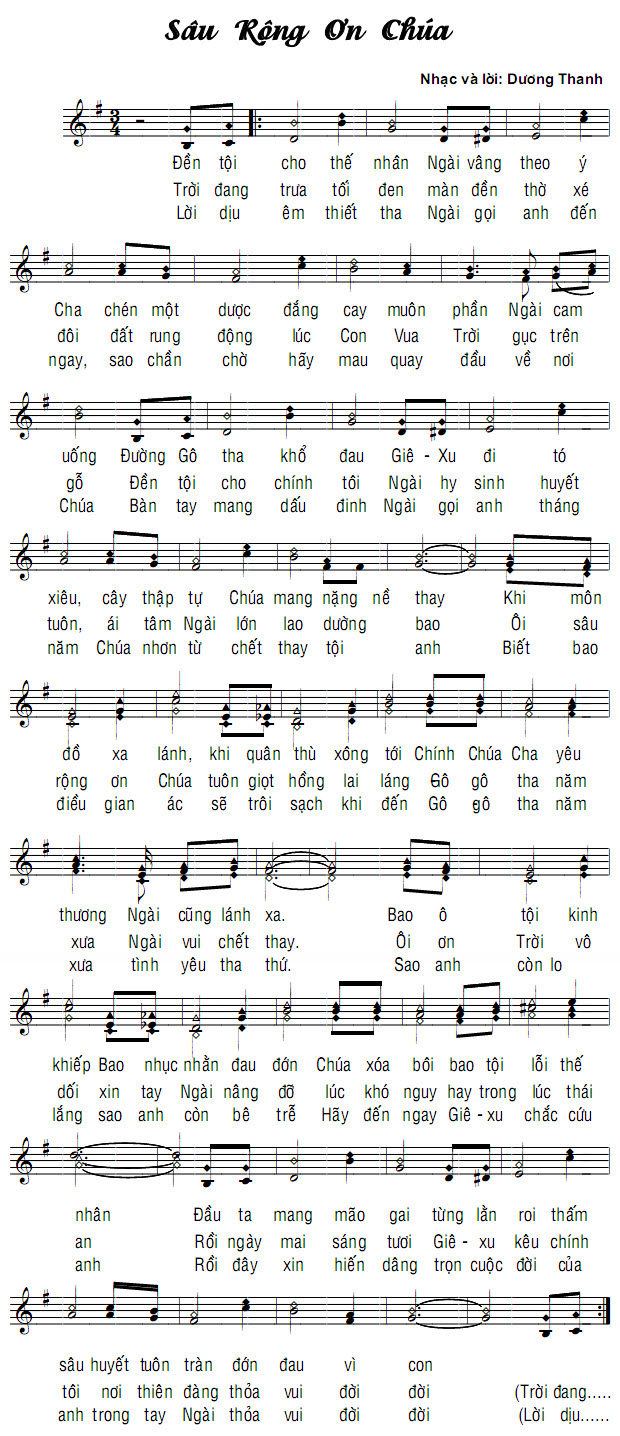 Sheet music: Sâu Rộng Ơn Chúa
