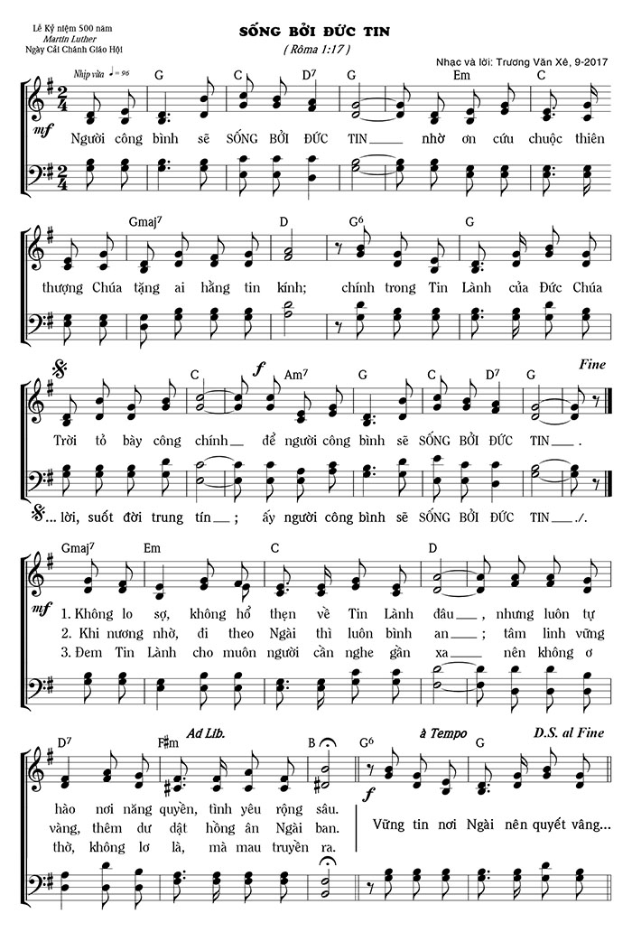 Sheet music: Sống Bởi Đức Tin